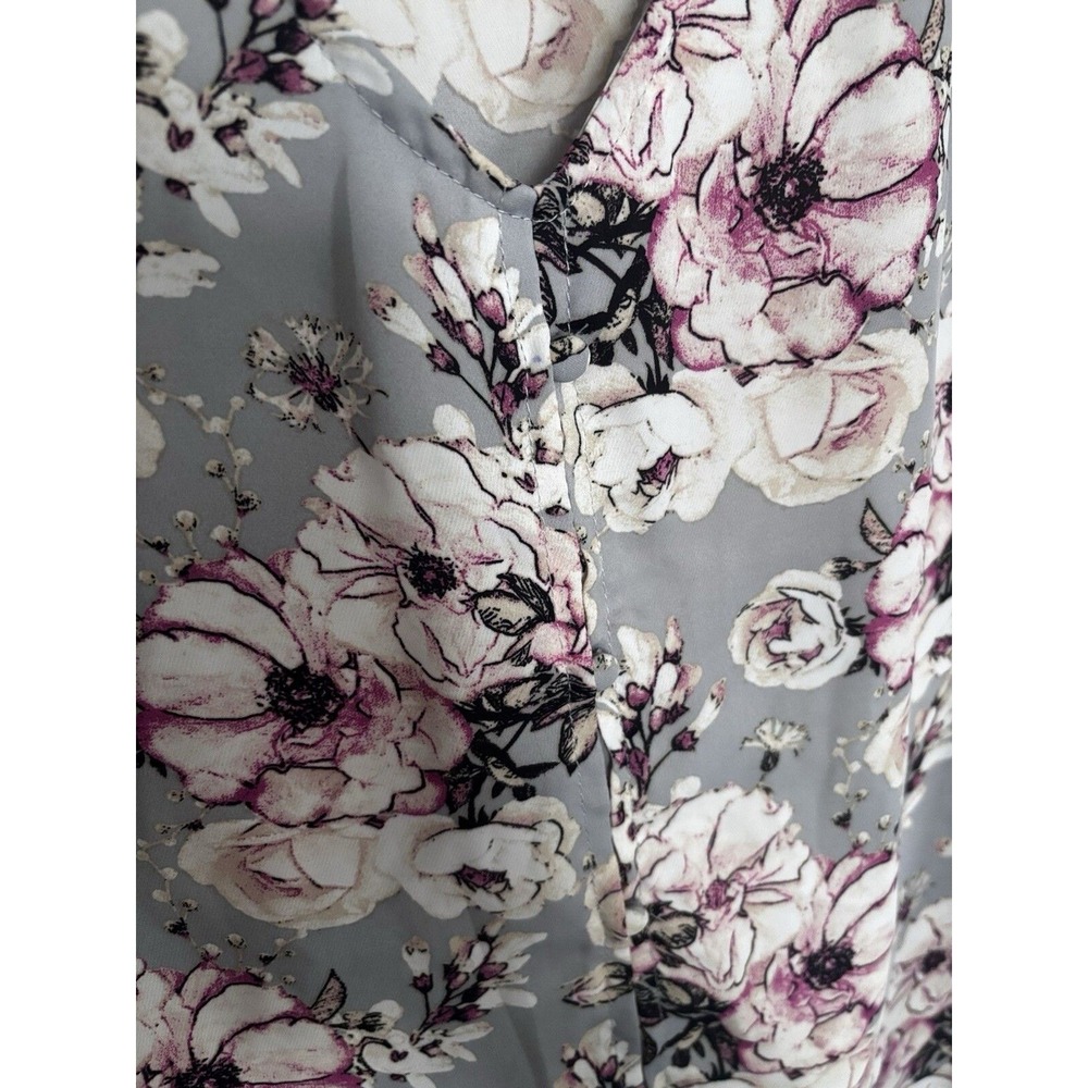 Ophelia Roe Gray And pink Floral Casual Flowy Business Casual Blouse Size L. - Picture 6 of 9
